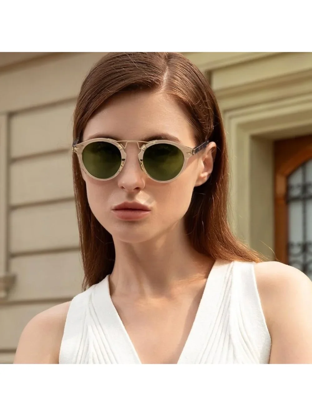 Retro Double Bridge Polarized Women's Sunglasses - Small Acetate Round Frames